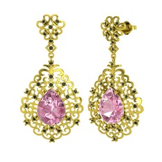 Pembe kuvars ve peridot 14 ayar altın küpe