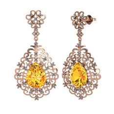 Sitrin ve pırlanta 18 ayar rose altın küpe (1.04 karat)