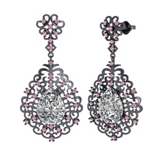 Dalila Küpe - Swarovski ve pembe kuvars 925 ayar siyah rodyum kaplama gümüş küpe #4ms8ek