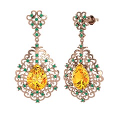 Dalila Küpe - Sitrin ve kök zümrüt 925 ayar rose altın kaplama gümüş küpe #4zn5l6