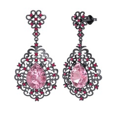 Dalila Küpe - Pembe kuvars ve rodolit garnet 925 ayar siyah rodyum kaplama gümüş küpe #5vvb7w