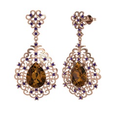 Dalila Küpe - Dumanlı kuvars ve ametist 8 ayar rose altın küpe #6eq6q9