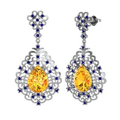 Sitrin ve lab safir 18 ayar beyaz altın küpe