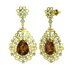 Dalila Küpe - Dumanlı kuvars ve akuamarin 8 ayar altın küpe #89vwmb