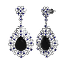 Siyah zirkon ve lab safir 925 ayar gümüş küpe