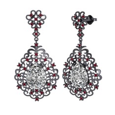 Dalila Küpe - Swarovski ve kök yakut 925 ayar siyah rodyum kaplama gümüş küpe #9rpamf