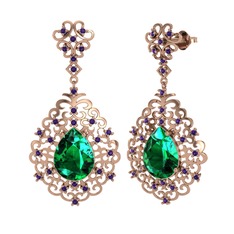 Yeşil kuvars ve ametist 14 ayar rose altın küpe