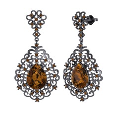 Dalila Küpe - Dumanlı kuvars 925 ayar siyah rodyum kaplama gümüş küpe #bujfm0