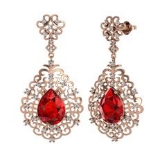 Garnet ve beyaz zirkon 14 ayar rose altın küpe