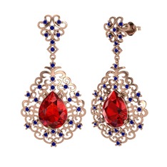 Garnet ve lab safir 18 ayar rose altın küpe