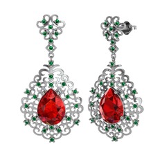 Garnet ve yeşil kuvars 18 ayar beyaz altın küpe
