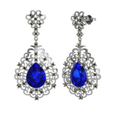 Lab safir ve peridot 18 ayar beyaz altın küpe