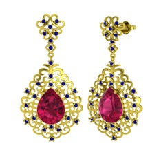 Rodolit garnet ve lab safir 18 ayar altın küpe