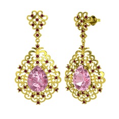 Dalila Küpe - Pembe kuvars ve kök yakut 18 ayar altın küpe #gi7x12