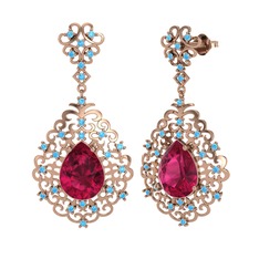 Dalila Küpe - Rodolit garnet ve akuamarin 925 ayar rose altın kaplama gümüş küpe #h5usfu