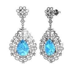 Dalila Küpe - Akuamarin ve swarovski 18 ayar beyaz altın küpe #h622vi