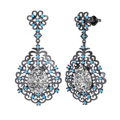 Dalila Küpe - Swarovski ve akuamarin 925 ayar siyah rodyum kaplama gümüş küpe #ijjuhd