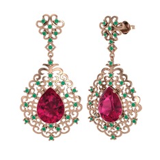 Dalila Küpe - Rodolit garnet ve kök zümrüt 8 ayar rose altın küpe #j4mam6