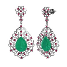 Kök zümrüt ve rodolit garnet 18 ayar beyaz altın küpe