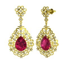 Dalila Küpe - Rodolit garnet ve beyaz zirkon 18 ayar altın küpe #jjkoro