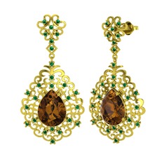 Dalila Küpe - Dumanlı kuvars ve yeşil kuvars 8 ayar altın küpe #kcpta6