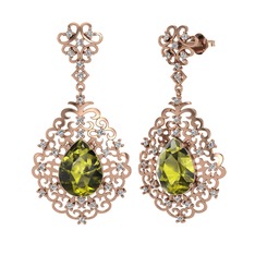 Peridot ve beyaz zirkon 8 ayar rose altın küpe