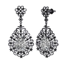 Dalila Küpe - Swarovski ve siyah zirkon 925 ayar siyah rodyum kaplama gümüş küpe #nnue7c