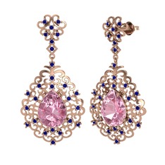 Dalila Küpe - Pembe kuvars ve lab safir 8 ayar rose altın küpe #of4tyy