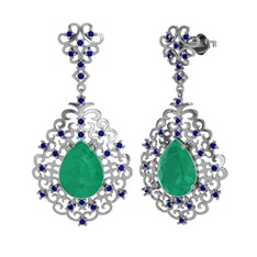 Dalila Küpe - Kök zümrüt ve lab safir 8 ayar beyaz altın küpe #oxnmia