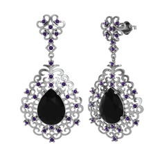 Dalila Küpe - Siyah zirkon ve ametist 18 ayar beyaz altın küpe #p2mfro