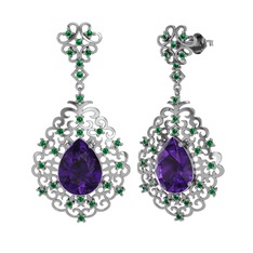 Dalila Küpe - Ametist ve yeşil kuvars 14 ayar beyaz altın küpe #ptba62