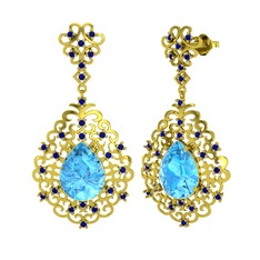 Dalila Küpe - Akuamarin ve lab safir 8 ayar altın küpe #q3nmix