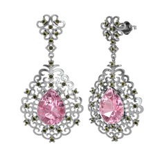 Pembe kuvars ve peridot 14 ayar beyaz altın küpe