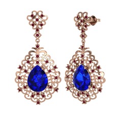 Lab safir ve kök yakut 8 ayar rose altın küpe