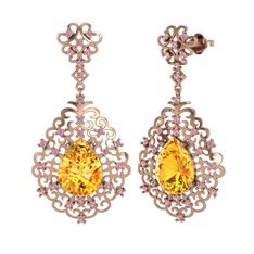 Dalila Küpe - Sitrin ve pembe kuvars 14 ayar rose altın küpe #sxdrck