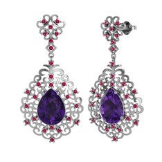 Ametist ve rodolit garnet 18 ayar beyaz altın küpe