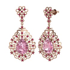 Pembe kuvars ve rodolit garnet 8 ayar rose altın küpe