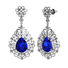 Lab safir ve pırlanta 14 ayar beyaz altın küpe (1.04 karat)