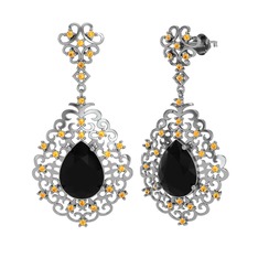 Dalila Küpe - Siyah zirkon ve sitrin 14 ayar beyaz altın küpe #ub5f9b