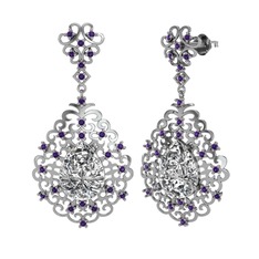 Swarovski ve ametist 18 ayar beyaz altın küpe