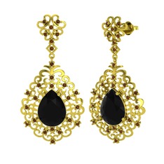 Dalila Küpe - Siyah zirkon ve dumanlı kuvars 18 ayar altın küpe #ulbdie