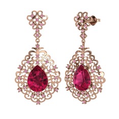 Rodolit garnet ve pembe kuvars 925 ayar rose altın kaplama gümüş küpe
