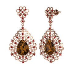 Dumanlı kuvars ve garnet 14 ayar rose altın küpe