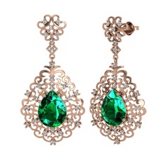 Yeşil kuvars ve beyaz zirkon 14 ayar rose altın küpe