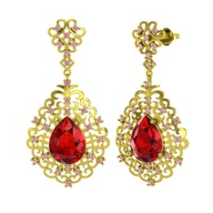 Garnet ve pembe kuvars 8 ayar altın küpe