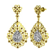 Swarovski ve dumanlı kuvars 8 ayar altın küpe