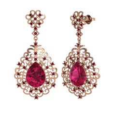 Rodolit garnet ve kök yakut 18 ayar rose altın küpe