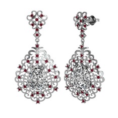 Swarovski ve kök yakut 14 ayar beyaz altın küpe