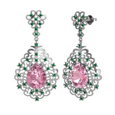 Pembe kuvars ve yeşil kuvars 18 ayar beyaz altın küpe