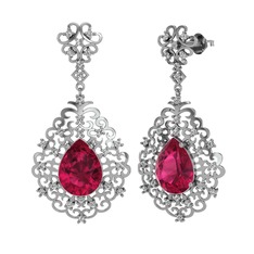 Dalila Küpe - Rodolit garnet ve swarovski 18 ayar beyaz altın küpe #xn668m